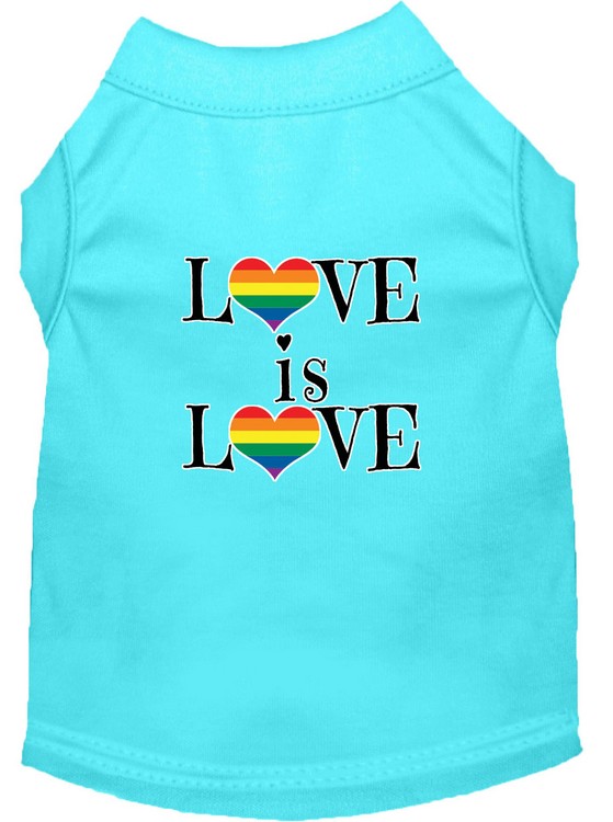 Love is Love Screen Print Dog Shirt Aqua Sm